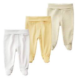 BINIDUCKLING Baby 3er Pack Hohe Taille Hose mit Fuß - aus Baumwolle - Baby Pumphose Strampelhose mit Fuß für Jungen Mädchen, 3-6 Monate, Gelb von BINIDUCKLING