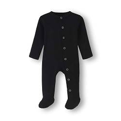 BINIDUCKLING Baby Druckknopf Schlafanzug, mit Fuß, mit Fäustlings Bündchen, Baumwolle - Langarm Baby Strampler Baby Pyjamas für Jungen Mädchen 3-6 Months, Schwarz von BINIDUCKLING