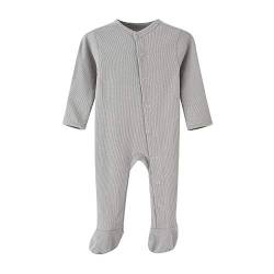 BINIDUCKLING Baby Druckknopf Schlafanzug, mit Fuß, mit Fäustlings Bündchen, Baumwolle - Langarm Baby Strampler Baby Pyjamas für Jungen Mädchen 9-12 Months, Grau von BINIDUCKLING