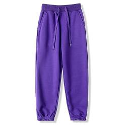 BINIDUCKLING Jungen Jogginghose mit Gummizug, Unisex Kinder Jogger Hosen Sweathosen Sporthose Lang, Einfarbige（Lila,160/10-12Jahre） von BINIDUCKLING