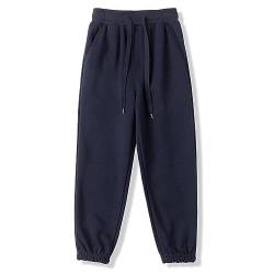 BINIDUCKLING Jungen Jogginghose mit Gummizug, Unisex Kinder Jogger Hosen Sweathosen Sporthose Lang, Einfarbige（Marineblau,150/8-9Jahre） von BINIDUCKLING