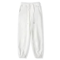 BINIDUCKLING Jungen Jogginghose mit Gummizug, Unisex Kinder Jogger Hosen Sweathosen Sporthose Lang, Einfarbige（Weiß,130/6Jahre） von BINIDUCKLING