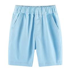 BINIDUCKLING Jungen Sommer Elastische Taille Kurze Hose - Schuluniformen Pull-on Shorts (Hellblau,140/8-9 Years) von BINIDUCKLING