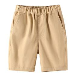 BINIDUCKLING Jungen Sommer Elastische Taille Kurze Hose - Schuluniformen Pull-on Shorts (Khaki,110/4 Years) von BINIDUCKLING