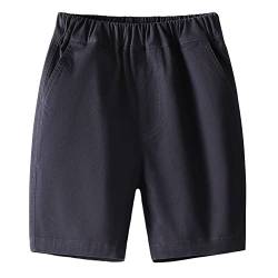 BINIDUCKLING Jungen Sommer Elastische Taille Kurze Hose - Schuluniformen Pull-on Shorts (Marineblau,140/8-9 Years) von BINIDUCKLING
