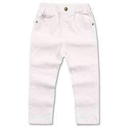 BINIDUCKLING Jungen Uniform Hose Gerade Fit Chino Hose Elastischer Bund Pull On Schulhose für Jungen 3-14 Jahre, weiß, 4 Jahre von BINIDUCKLING