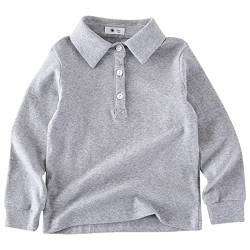 BINIDUCKLING Kinder Polo Shirt, Baumwolle Langarmshirt Poloshirt für Jungen（Grau,2 Jahre） von BINIDUCKLING