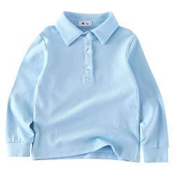 BINIDUCKLING Kinder Polo Shirt, Baumwolle Langarmshirt Poloshirt für Jungen（Hell Blau,7 Jahre） von BINIDUCKLING