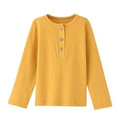 BINIDUCKLING Mädchen Jungen Langarmshirts Kinder Basic Top Langarm Henley Shirt (Gelb,4 Jahre) von BINIDUCKLING