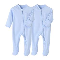 BINIDUCKLING Neugeborenes Säugling Klassische Schlafanzug 2er Pack Baby Junge Mädchen Reißverschluss Strampler-Set,Hellblau,6 Monate von BINIDUCKLING