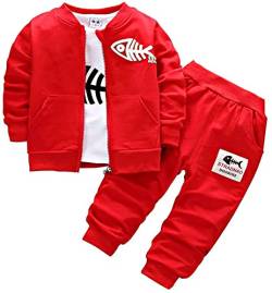 Neugeborene Baby Jungen Mantel + Hosen + Hemden Bekleidungsset kleinkinder Kausal 3 Teile Outfits, Rot, 3 Jahre von BINIDUCKLING