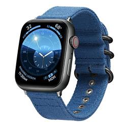 BINLUN Canvas Uhrenarmband Kompatibel mit Apple Watch 38mm 40mm 41mm für Damen Herren,Militärtuch Segeltuch Texti Sailcloth Ersatz Uhrenarmbänder für iWatch Serie Ultra SE 8 7 6 5 4 3 2 1,Blau von BINLUN