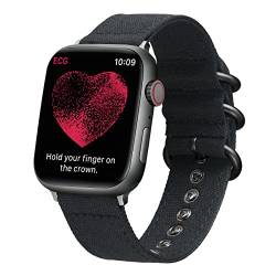 BINLUN Canvas Uhrenarmband Kompatibel mit Apple Watch 38mm 40mm 41mm für Damen Herren,Militärtuch Segeltuch Texti Sailcloth Ersatz Uhrenarmbänder für iWatch Serie Ultra SE 8 7 6 5 4 3 2 1,Schwarz von BINLUN