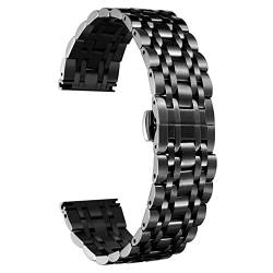 BINLUN Edelstahl Uhrenarmbänder 12mm-24mm SmartWatch Ersatzband Metall uhrarmband für Damen&Herren 6 Farbe kompatibel mit Samsung Galaxy Watch 6, kompatibel mit Garmin Vivoactive 3(schwarz,13mm) von BINLUN