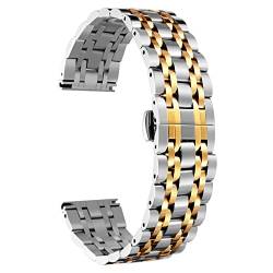 BINLUN Edelstahl Uhrenarmbänder 12mm-24mm SmartWatch Ersatzband Metall uhrarmband für Damen&Herren 6 Farbe kompatibel mit Samsung Galaxy Watch 6, kompatibel mit Garmin Vivoactive 3(Gold Tone,12mm) von BINLUN