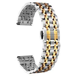 BINLUN Edelstahl Uhrenarmbänder 12mm-24mm SmartWatch Ersatzband Metall uhrarmband für Damen&Herren 6 Farbe kompatibel mit Samsung Galaxy Watch 6, kompatibel mit Garmin Vivoactive 3(Gold Tone,20mm) von BINLUN