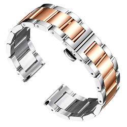 BINLUN Edelstahl Uhrenarmband Ersatz Poliertes Silber und Roségold Metall Armband für Herren 22mm mit Schmetterlingsschnalle von BINLUN