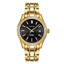 BINLUN Herren Uhren Automatik Mechanische wasserdichte Goldene Herrenuhr 18 Karat Vergoldete Leuchtende Edelstahl Armbanduhren für Männer mit Datum von BINLUN