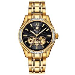 BINLUN Herren Uhren Automatik Mechanische wasserdichte Goldene Herrenuhr 18 Karat Vergoldete Leuchtende Edelstahl Armbanduhren für Männer mit Datum von BINLUN