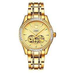 BINLUN Herren Uhren Automatik Mechanische wasserdichte Goldene Herrenuhr 18 Karat Vergoldete Leuchtende Edelstahl Armbanduhren für Männer mit Datum von BINLUN