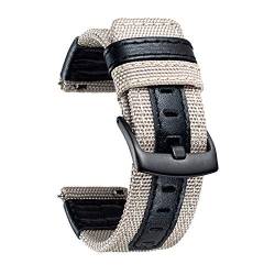 BINLUN Klassisch Segeltuch Uhrenarmbänder Schnelle Veröffentlichung Segeltuch Leder Uhrenarmbänder Ersatz Uhrenarmband für Damen Herren 20mm 22mm 24mm Retro Uhrenarmband mit Schwarz Metallverschluss von BINLUN