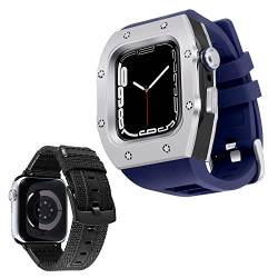 BINLUN Kompatibel mit Apple Watch Armband 44mm Series SE/6/5/4 2-Stück Silikon Uhrenarmband mit Robuster Schwarz Metall Vollschutzhülle, Ersatz Segeltuch Uhrenarmband Set für Männer und Frauen von BINLUN