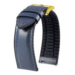 BINLUN Leder Uhrenarmbänder Silikon-Innenfutter Hybrid Elegant Elegant Schnellverschluss Lederarmband für Smartwatches Schwarze/Silberne Schnalle 6 Farben Herren Damen(Blau,20mm,Goldene Schließe) von BINLUN