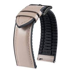 BINLUN Leder Uhrenarmbänder Silikon-Innenfutter Hybrid Elegant Schnellverschluss Lederarmband für Smartwatches Schwarze/Silberne Schnalle 6 Farben Herren Damen（Beige,16mm,Schwarze Schnalle von BINLUN