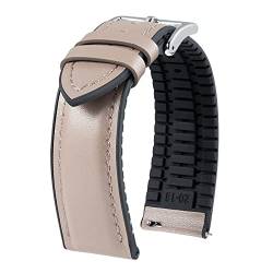 BINLUN Leder Uhrenarmbänder Silikon-Innenfutter Hybrid Elegant Schnellverschluss Lederarmband für Smartwatches Schwarze/Silberne Schnalle 6 Farben Herren Damen（Beige,19mm,Silberne Schnalle von BINLUN