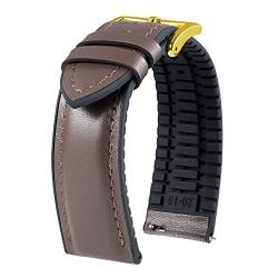 BINLUN Leder Uhrenarmbänder Silikon-Innenfutter Hybrid Elegant Schnellverschluss Lederarmband für Smartwatches Schwarze/Silberne Schnalle 6 Farben Herren Damen（Braun,22mm,Goldene Schließe von BINLUN