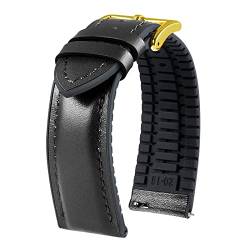 BINLUN Leder Uhrenarmbänder Silikon-Innenfutter Hybrid Elegant Schnellverschluss Lederarmband für Smartwatches Schwarze/Silberne Schnalle 6 Farben Herren Damen（Schwarz, 20mm,Goldene Schließe von BINLUN