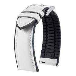 BINLUN Leder Uhrenarmbänder Silikon-Innenfutter Hybrid Elegant Schnellverschluss Lederarmband für Smartwatches Schwarze/Silberne Schnalle 6 Farben Herren Damen（Weiß,16mm,Silberne Schnalle von BINLUN