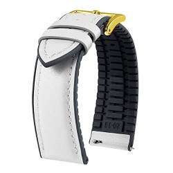 BINLUN Leder Uhrenarmbänder Silikon-Innenfutter Hybrid Elegant Schnellverschluss Lederarmband für Smartwatches Schwarze/Silberne Schnalle 6 Farben Herren Damen（Weiß,18mm,Goldene Schließe von BINLUN