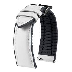 BINLUN Leder Uhrenarmbänder Silikon-Innenfutter Hybrid Elegant Schnellverschluss Lederarmband für Smartwatches Schwarze/Silberne Schnalle 6 Farben Herren Damen（Weiß,21mm,Schwarze Schnalle von BINLUN