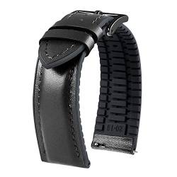 BINLUN Leder & Gummi Hybrid Uhrenarmbänder Schnellverschluss Leder & Silikon Smart Watch Straps Top Qualität 6 Farben Männer Frauen（Schwarz, 19mm,14mm,Schwarze Schnalle) von BINLUN