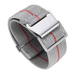 BINLUN Nylon Uhrenarmband Elastic Marinetaucher Fabric Nylon-Armbänder Militär Ersatz-Armband Uhr Hakenverschluss mit Schwarz/Silber Damen&Herren 18/20/22mm von BINLUN