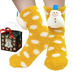 BINXWA Geschenk für frauen Flauschige socken, Antirutschsocken damen Weihnachtsgeschenke für Frauen, lustige socken kuschelsocken damen, stoppersocken damen Weihnachten Schneemann mit Geschenkbox von BINXWA