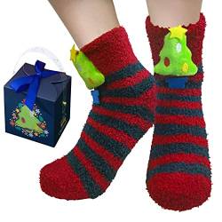 BINXWA Weihnachtsgeschenke für Frauen Kuschelsocken, Antirutschsocken damen Geschenk für frauen, Flauschige socken Weihnachtsbaum, stoppersocken damen warm mit Geschenkbox von BINXWA