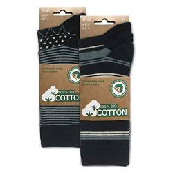 BIOBASICS Herren 100% BIO Baumwolle Socken Sensitiv Komfortbund Business-Socken ohne Gummi (6 Paar) Blau Muster 43-46 von BIOBASICS