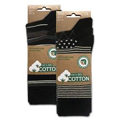 BIOBASICS Herren 100% BIO Baumwolle Socken Sensitiv Komfortbund Business-Socken ohne Gummi (6 Paar) Schwarz Muster 43-46 von BIOBASICS