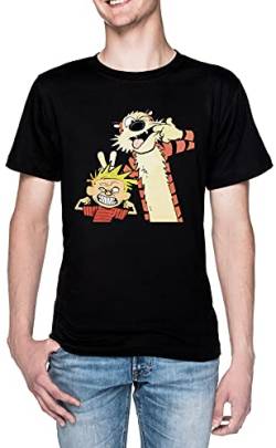 BIOCLOD Calvin and Hobbes Männer T-Shirt Schwarz Rundhals Men Black Round Neck S von BIOCLOD