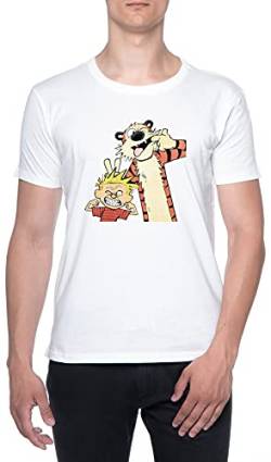 Calvin and Hobbes Männer T-Shirt Weiß Rundhals Men White Round Neck M von BIOCLOD