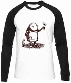 Nier Automata Robot Männer Frauen Unisex Baseball T-Shirt Weiß Schwarze Ärmel Rundhals Men Women White Round Neck XL von BIOCLOD