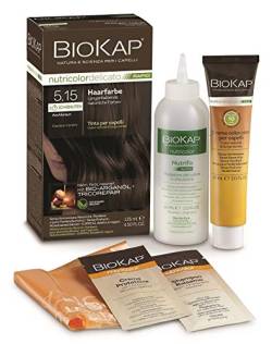BIOKAP RAPID Permanente Haarfarbe 5.15 Aschbraun | NUR 10 MINUTEN EINWIRKZEIT | Bio Arganöl - TricoREPAIR Komplex - VEGAN | Optimale Grauabdeckung | Bis zu 80% natürliche Inhaltsstoffe von BIOKAP