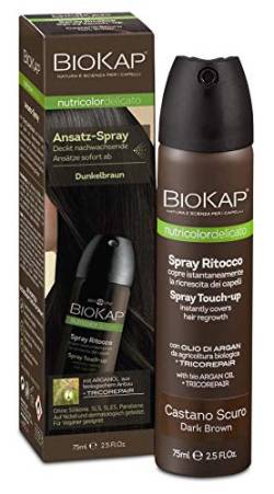 BIOKAP Touch Up Ansatz Spray 75ml | DUNKELBRAUN | Grauen Ansatz kaschieren in 1 Sekunde | hält bis zur nächsten Haarwäsche | Bio Arganöl - TricoREPAIR Komplex von BIOKAP