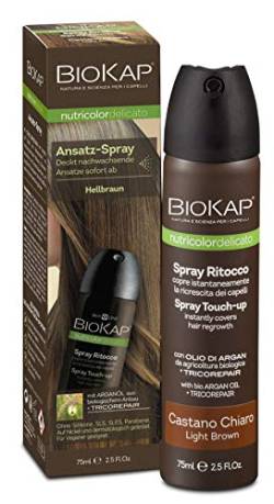 BIOKAP Touch Up Ansatz Spray 75ml | HELLBRAUN | Grauen Ansatz kaschieren in 1 Sekunde | hält bis zur nächsten Haarwäsche | Bio Arganöl - TricoREPAIR Komplex von BIOKAP