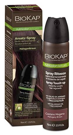 BIOKAP Touch Up Ansatz Spray 75ml | MAHAGONIBRAUN | Grauen Ansatz kaschieren in 1 Sekunde | hält bis zur nächsten Haarwäsche | Bio Arganöl - TricoREPAIR Komplex von BIOKAP