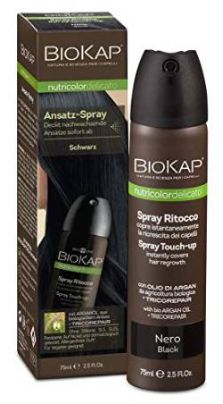 BIOKAP Touch Up Ansatz Spray 75ml | SCHWARZ | Grauen Ansatz kaschieren in 1 Sekunde | hält bis zur nächsten Haarwäsche | Bio Arganöl - TricoREPAIR Komplex von BIOKAP
