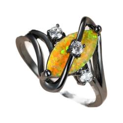 BIOLIVING Netter Weiblicher Blatt-opal-stein-ring-charme-schwarzgold-eheringe Für Frauen Versprechen Weißen Runden Zirkon-verlobungsring von BIOLIVING