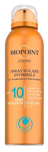 Biopoint Solaire unsichtbares Sonnenspray SPF10, geringer Schutz, 150 ml, mit Bräunungsbeschleunigung, ohne Mineralöle, Farbstoffe, nickelfrei und wasserfest von BIOPOINT